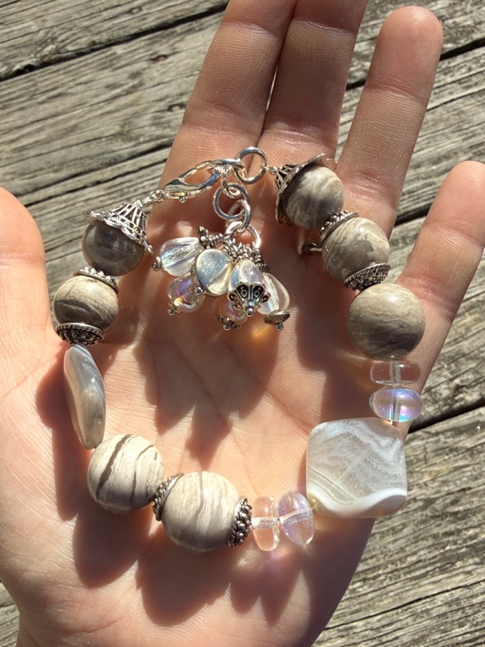 Artisan Neutral and Iridescent Beaded Bracelet